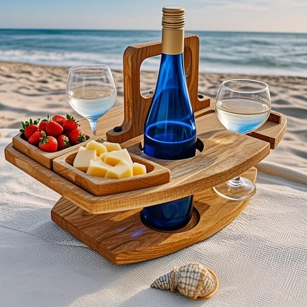 Handgefertigter Wein-Picknicktisch aus Holz – Tragbarer Weintisch für Outdoor – Bild 2