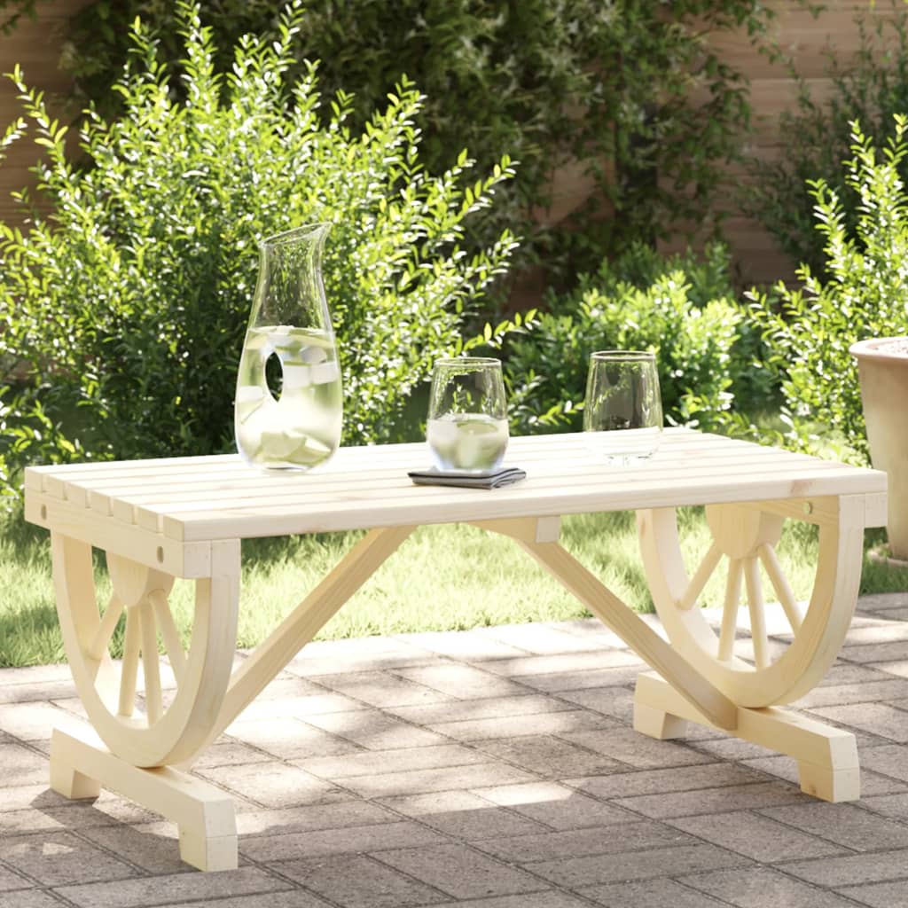 Garten-Couchtisch aus Holz-rustikal-Wagenrad-Design-90cm