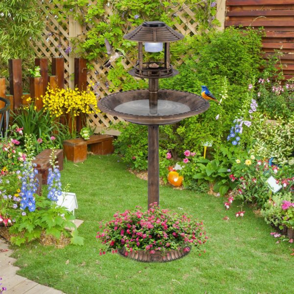 Garten-Vogeltränke 3-in-1 mit Solar-Licht & Pflanzschale im Bronze-Look – Bild 7