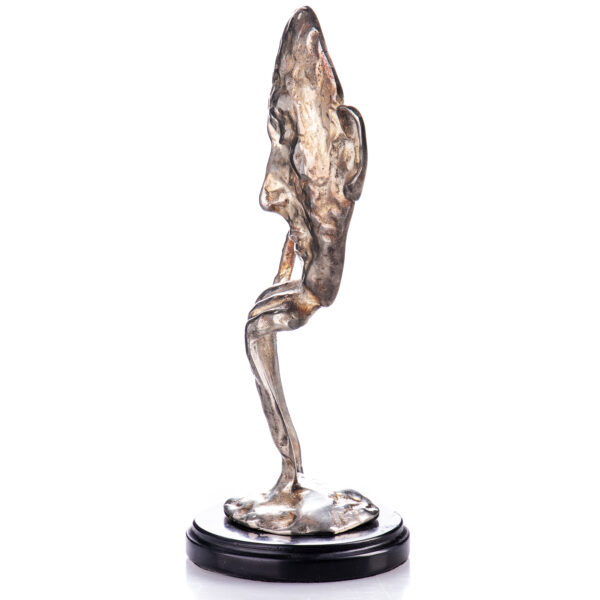 Moderne Bronzefigur-Denker Maske-Silber-Optik-32cm