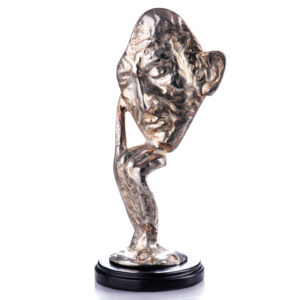 Moderne Bronzefigur-Denker Maske-Silber-Optik-32cm
