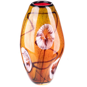 Murano Stil Glasvase - Cognac und Blüten - 39cm