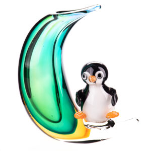 Murano Stil Glas-Skulptur-Pinguin auf dem Mond