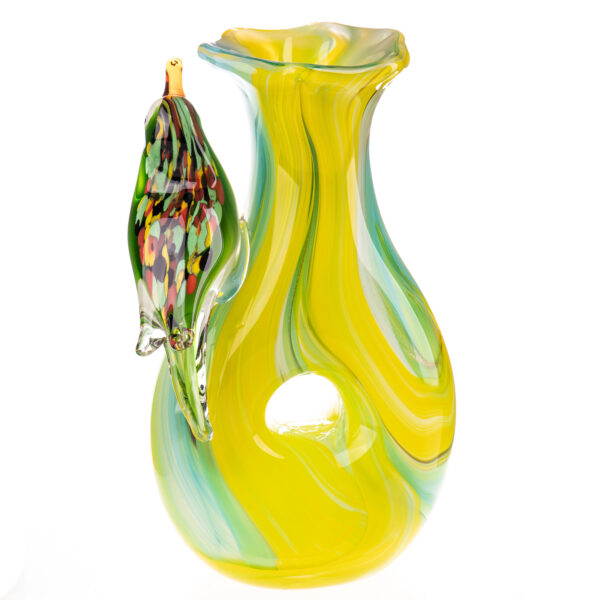 Murano Stil Glasvase mit Vogel-Gelb-Blau-28cm Höhe – Bild 3