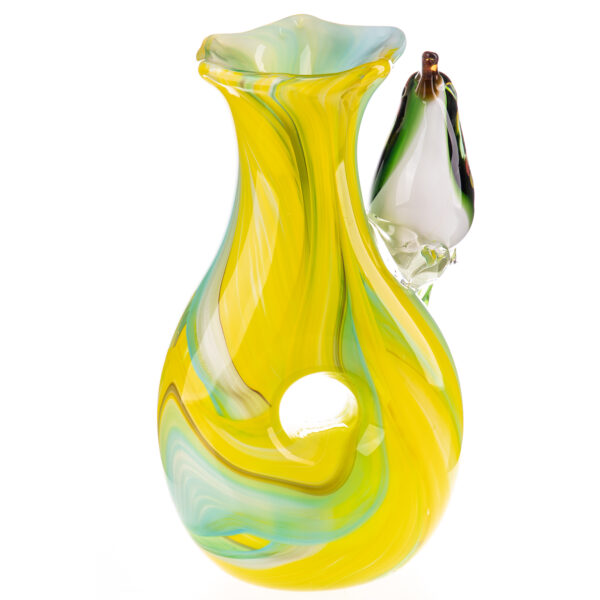 Murano Stil Glasvase mit Vogel-Gelb-Blau-28cm Höhe – Bild 4