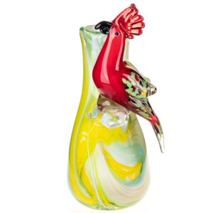 Murano Stil Glasvase mit Papagei-Rot-Grün-Gelb-29cm