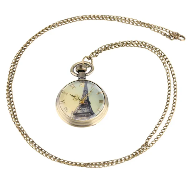Taschenuhr Eiffelturm-Retro-Design-als Kette tragbar – Bild 5
