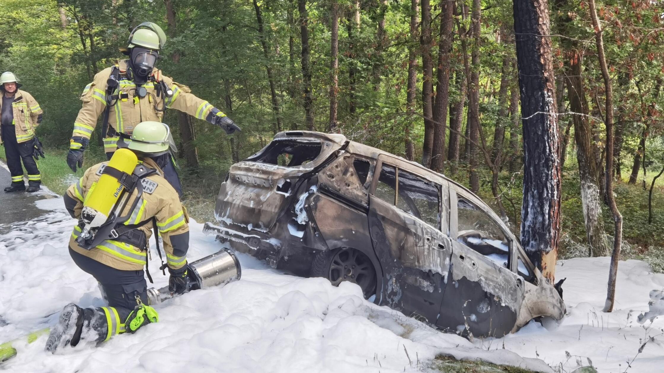 Auto prallt im Landkreis Fürth frontal gegen Baum und geht in Flammen auf