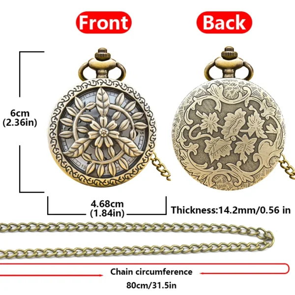 Taschenuhr mit Blumen-Motiv-Bronze-Retro-als Kette – Bild 6
