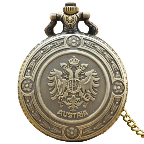 Taschenuhr Österreich Wappen-Adler-Motiv-Bronze-Kette – Bild 7
