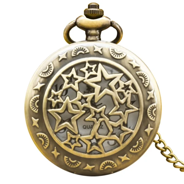 Taschenuhr mit Sternen-Motiv-Bronze-Retro-als Kette – Bild 7