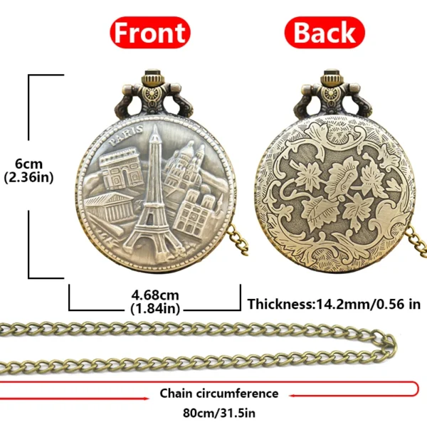 Taschenuhr Paris-Eiffelturm-Motiv-Bronze-Kette – Bild 6