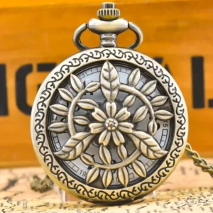 Taschenuhr mit Blumen-Motiv-Bronze-Retro-als Kette
