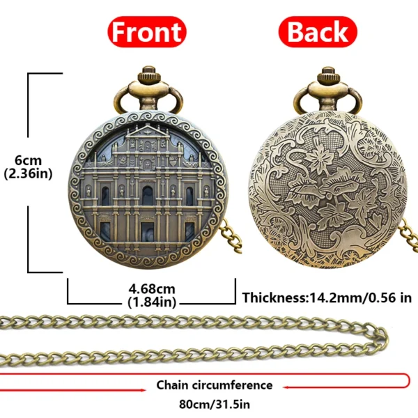 Taschenuhr St Pauls Ruinen-Macau-Motiv-Bronze-Kette – Bild 6