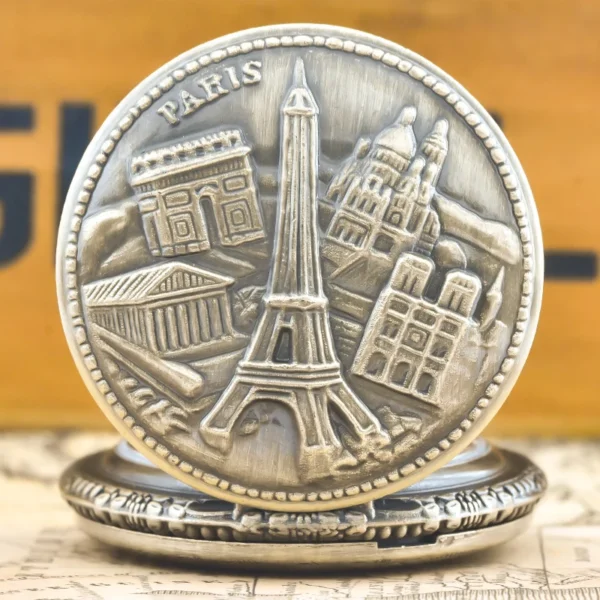 Taschenuhr Paris-Eiffelturm-Motiv-Bronze-Kette – Bild 3