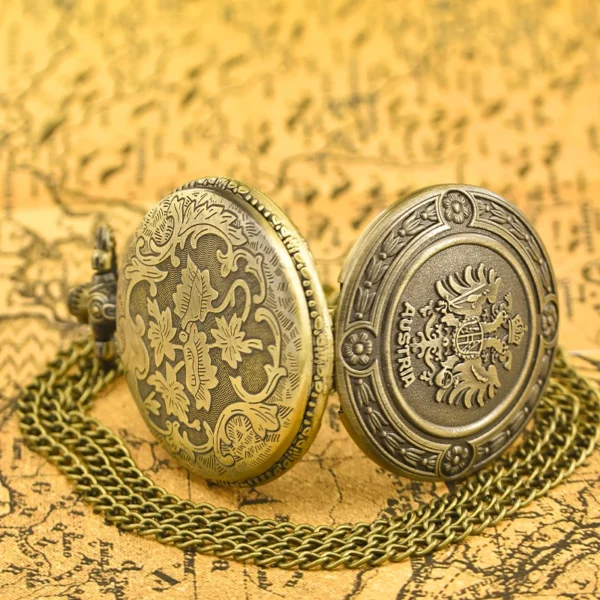 Taschenuhr Österreich Wappen-Adler-Motiv-Bronze-Kette – Bild 5