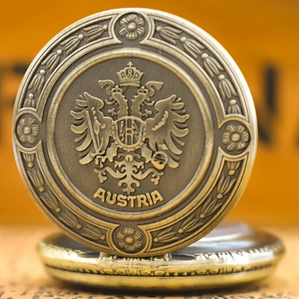 Taschenuhr Österreich Wappen-Adler-Motiv-Bronze-Kette – Bild 4