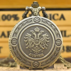 Taschenuhr Österreich Wappen-Adler-Motiv-Bronze-Kette