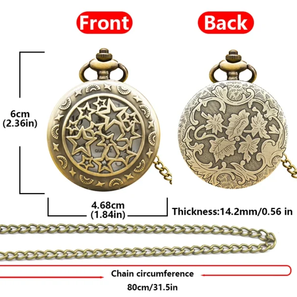 Taschenuhr mit Sternen-Motiv-Bronze-Retro-als Kette – Bild 6