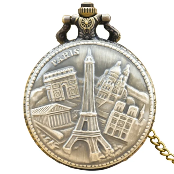 Taschenuhr Paris-Eiffelturm-Motiv-Bronze-Kette – Bild 7