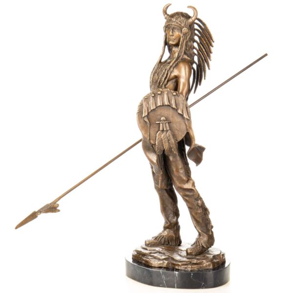 Stolze Western-Bronzefigur -Indianischer Krieger- mit Speer – Bild 7