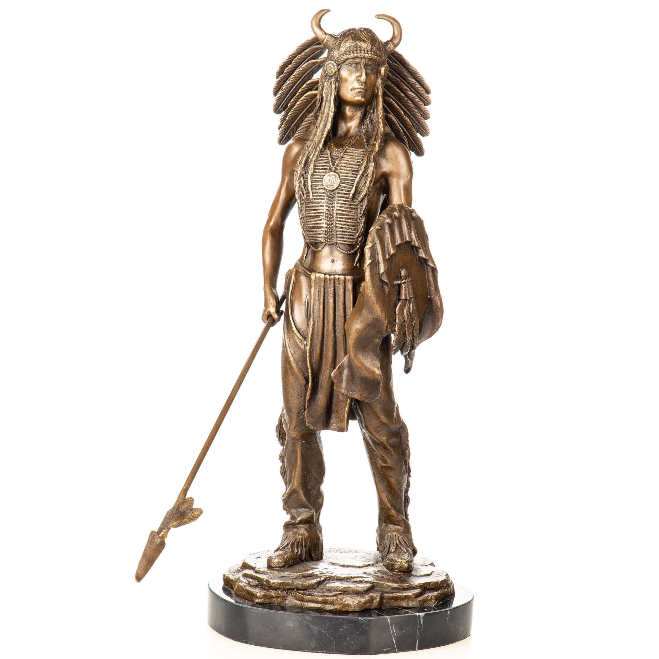 Stolze Western-Bronzefigur -Indianischer Krieger- mit Speer