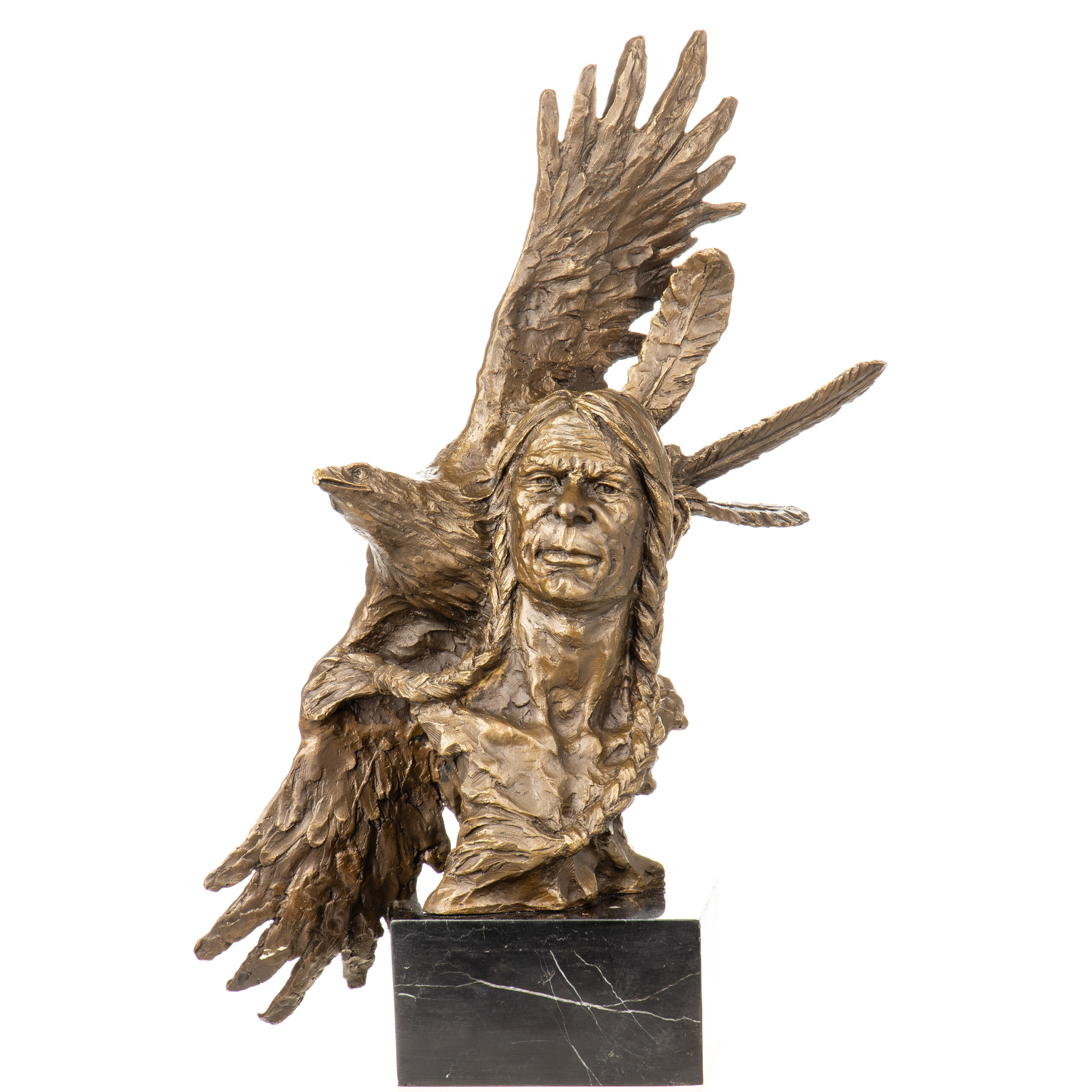 Große Western-Bronzeskulptur -Der Adlergeist– Indianer Büste