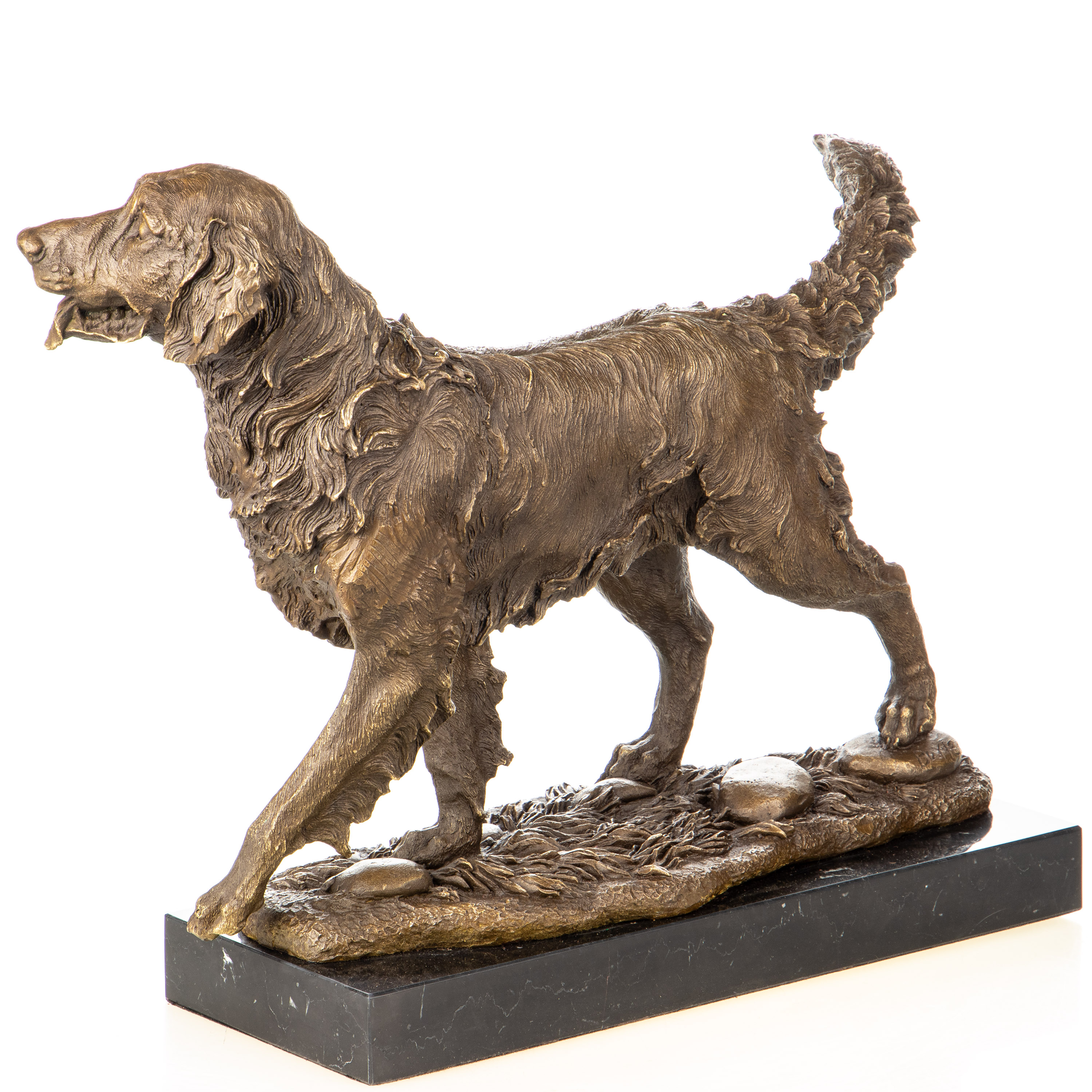 Lebensechte Bronzefigur "Jagdhund bei der Arbeit" (Golden Retriever / Setter)