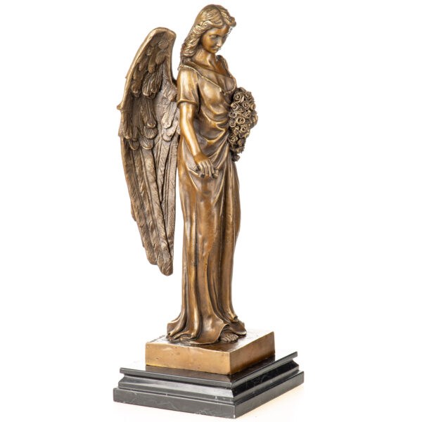 Anmutige Bronzefigur "Engel der Rosen" auf edlem Marmorsockel – Bild 6