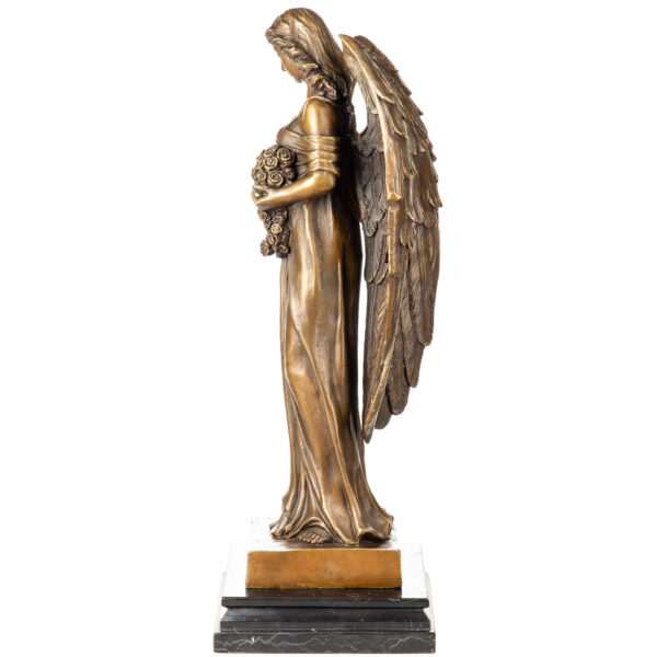 Anmutige Bronzefigur "Engel der Rosen" auf edlem Marmorsockel – Bild 4