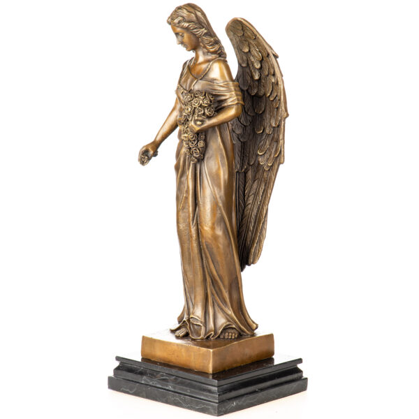 Anmutige Bronzefigur "Engel der Rosen" auf edlem Marmorsockel – Bild 3