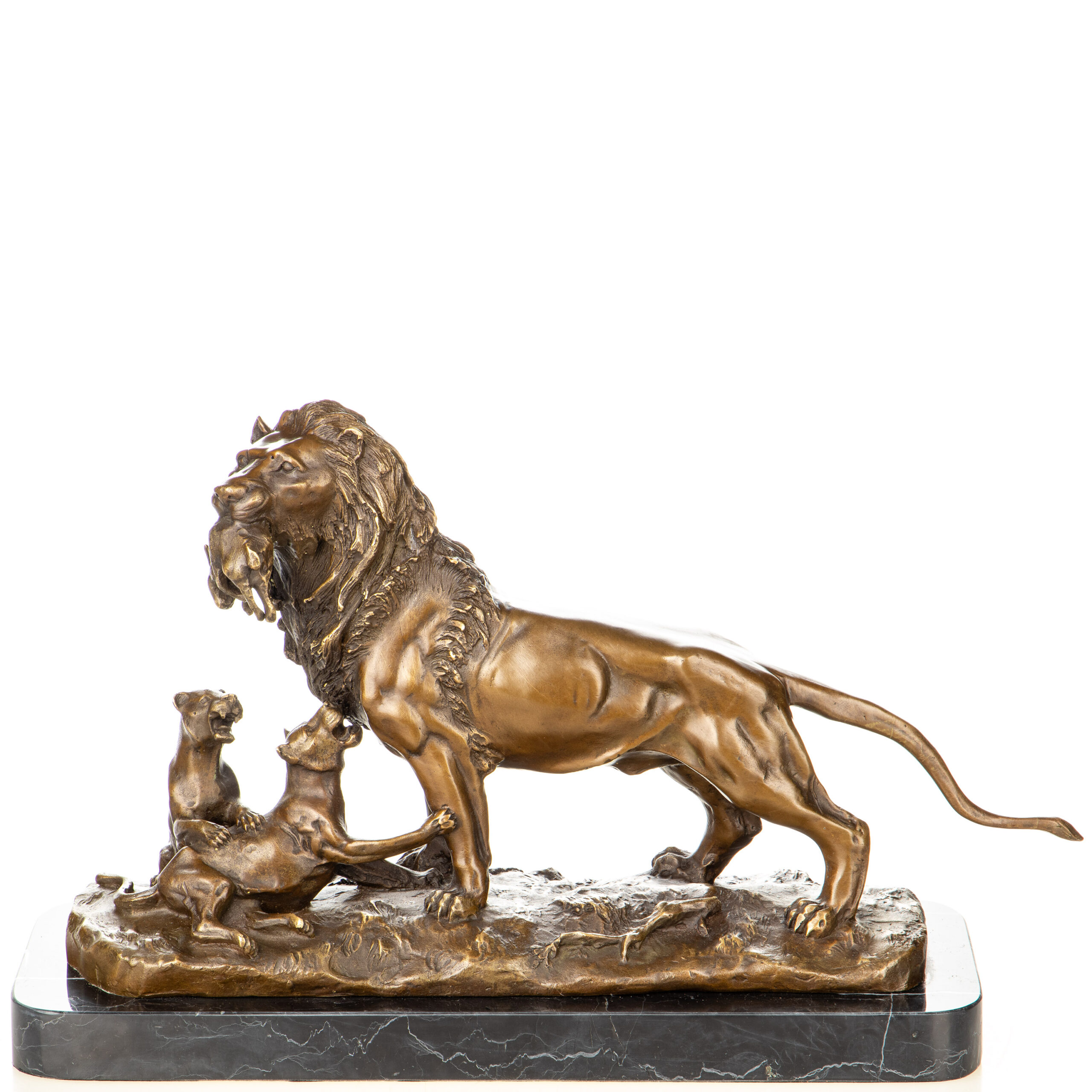 Majestätische Bronzefigur "Löwenfamilie" auf Marmorsockel