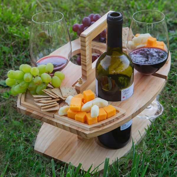 Handgefertigter Wein-Picknicktisch aus Holz – Tragbarer Weintisch für Outdoor – Bild 3