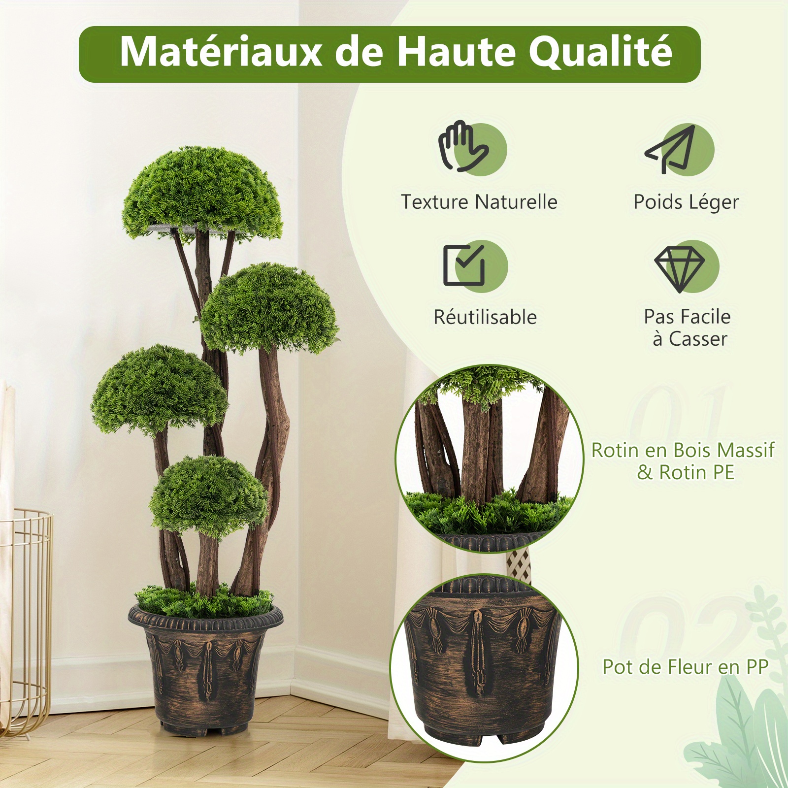 Künstlicher Bonsai-Baum (91 cm) – Pilzform, Topiary-Baum im Topf