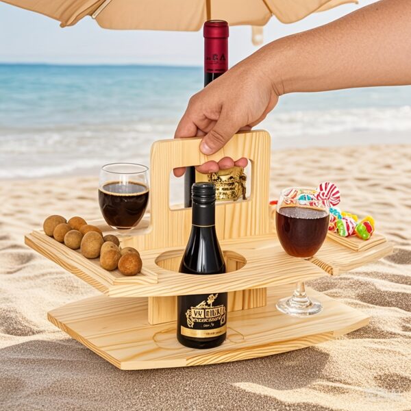Handgefertigter Wein-Picknicktisch aus Holz – Tragbarer Weintisch für Outdoor – Bild 10