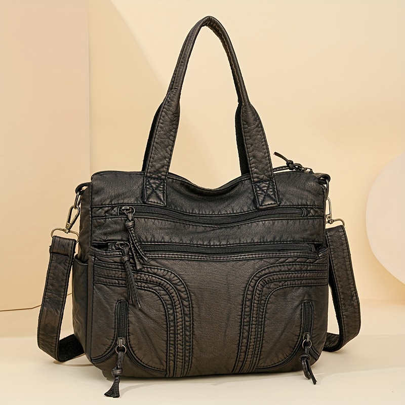 Vintage Tote Bag aus Kunstleder in blau