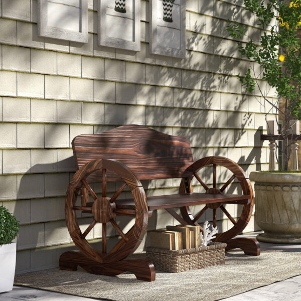 Gartenbank Holz rustikal-Wagenrad-Design-2-Sitzer – Bild 8