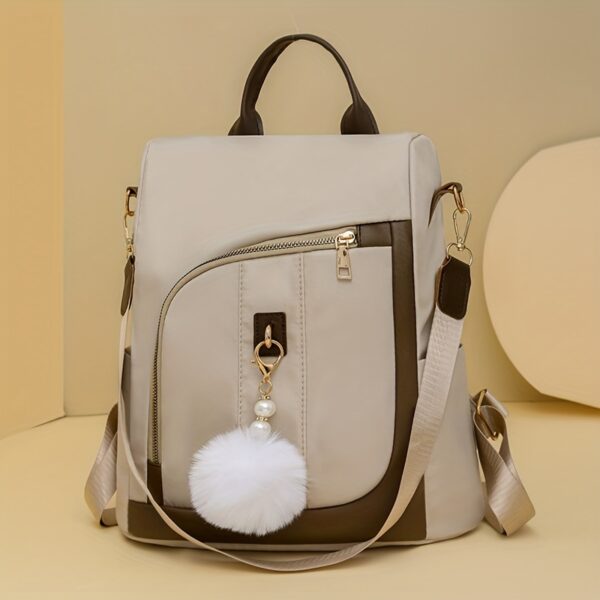 Moderner Damen-Rucksack mit Anti-Diebstahl-Funktion & Bommel-Anhänger – Bild 3
