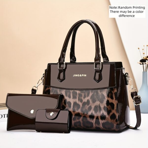 3-teiliges Handtaschen-Set im Lagenlook mit Leo-Print – Bild 5