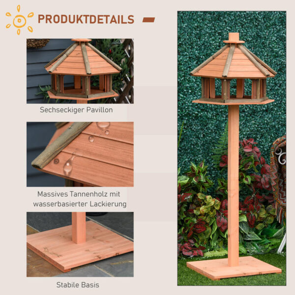 Großes Vogel-Futterhaus mit Ständer – Sechseckiges Design aus Holz – Bild 5