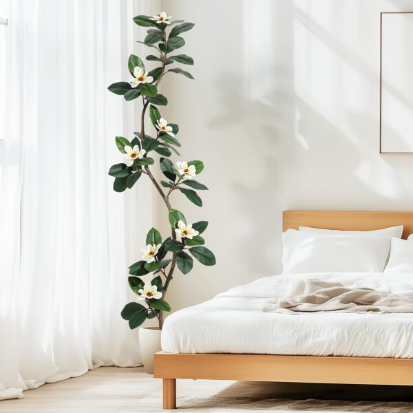 Künstlicher Magnolien-Baum (213 cm) – mit 8 weißen Blüten, im Topf – Bild 3