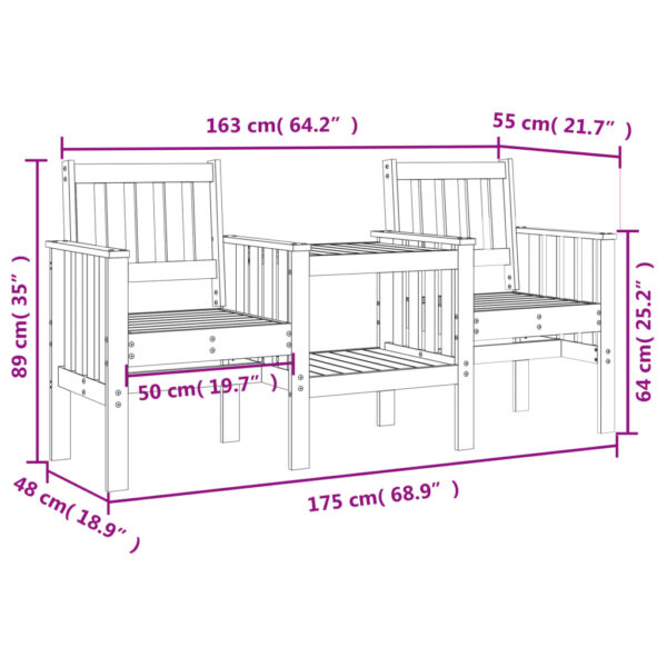 Gartenbank aus Holz-2-Sitzer-mit integriertem Tisch-Kiefer – Bild 16