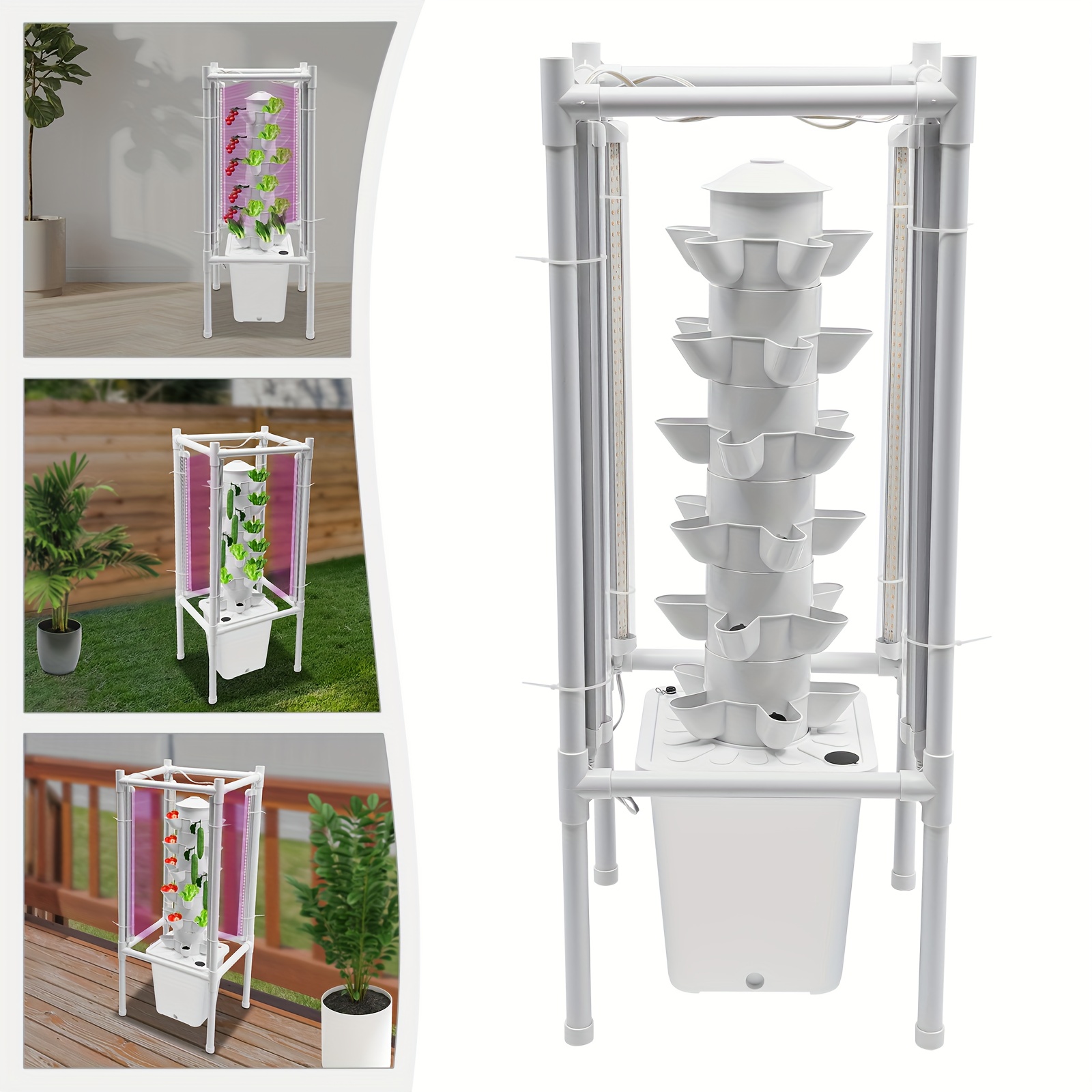 Hydroponischer Pflanzturm mit LED Wachstumslampen