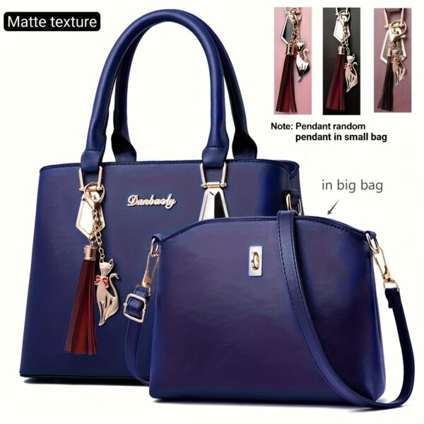 Elegantes 2-teiliges Handtaschen-Set mit Katzen-Anhänger – Bild 5