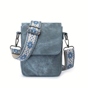 Vintage Umhängetasche für Damen in Blau – Kompakte Schultertasche mit breitem Gurt