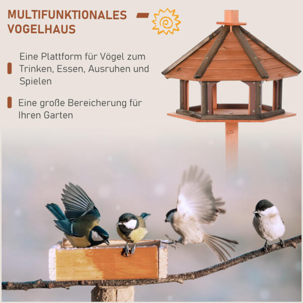 Großes Vogel-Futterhaus mit Ständer – Sechseckiges Design aus Holz – Bild 6