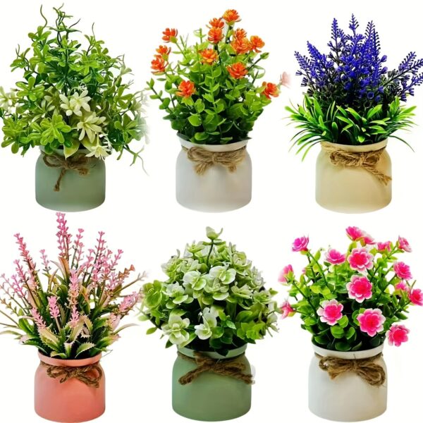 6er-Set Künstliche Mini-Pflanzen im Topf – Lebensechte Deko-Blumen – Bild 12
