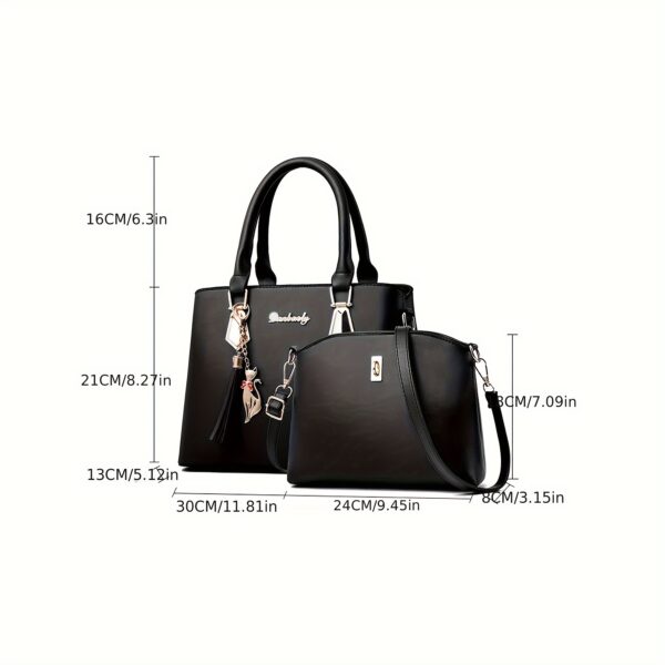 Elegantes 2-teiliges Handtaschen-Set mit Katzen-Anhänger – Bild 6