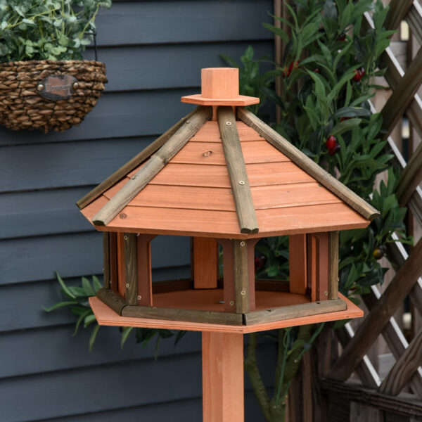 Großes Vogel-Futterhaus mit Ständer – Sechseckiges Design aus Holz – Bild 9