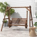 Gartenschaukel Holz 2-Sitzer-rustikal-Wagenrad-Design